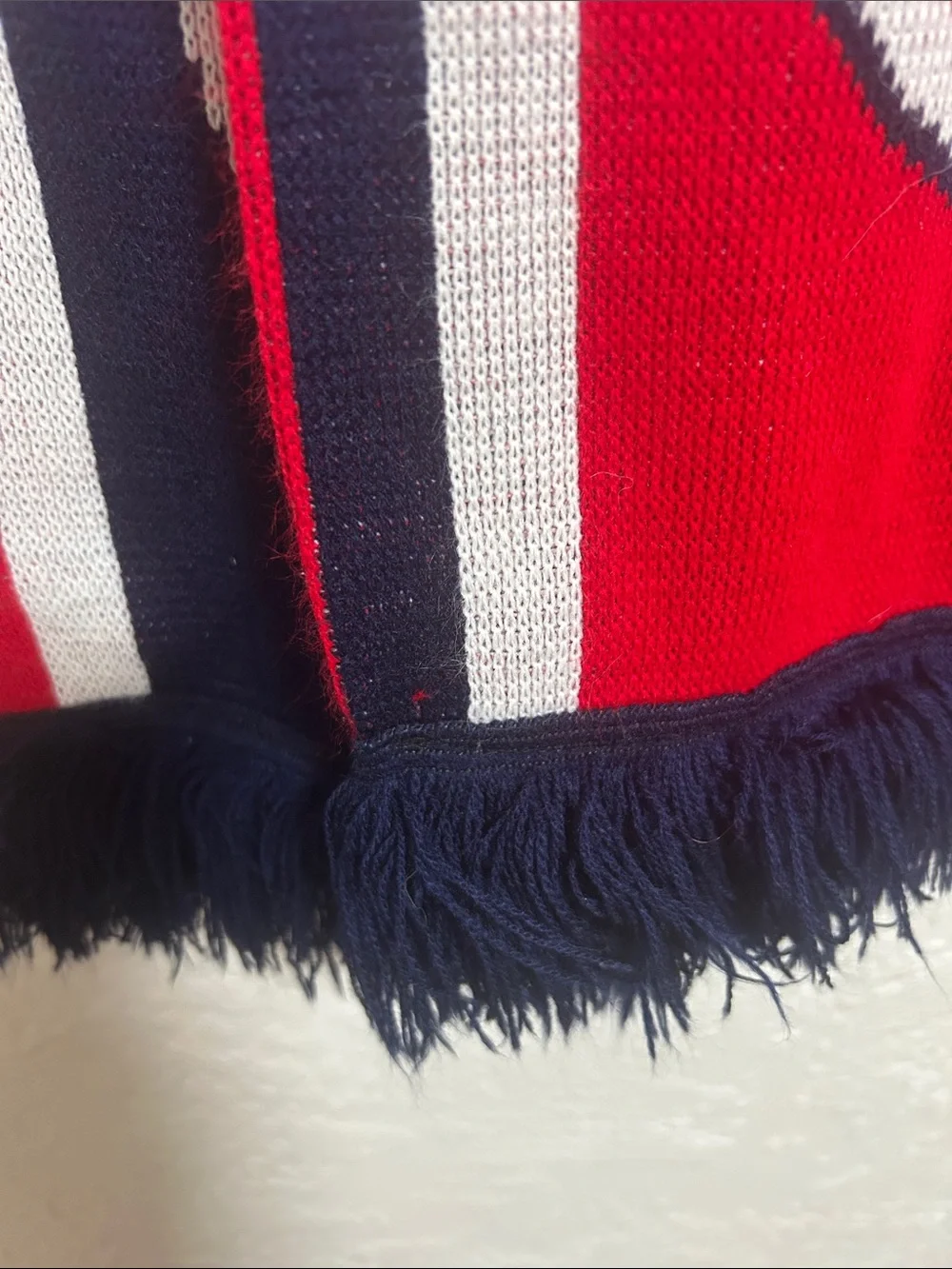 Men's Red and Navy Knit Scarf with White Accents